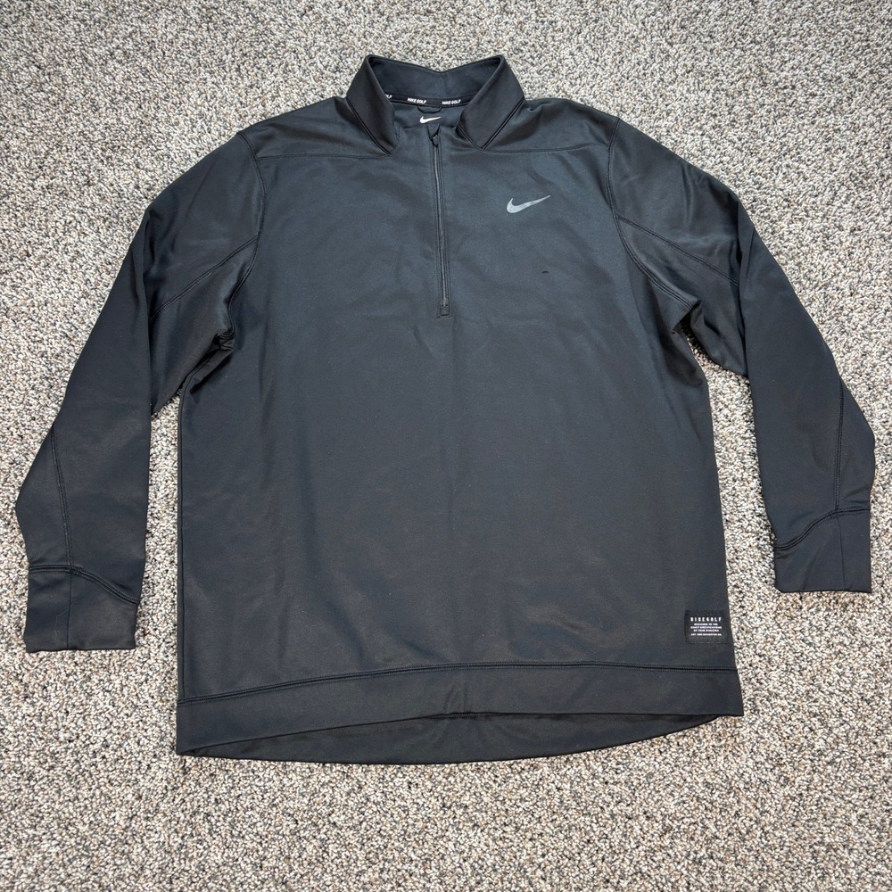 Nike Golf Men's XL Black Quarter Zip Pullover Swoosh Mock Neck Performance Top